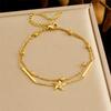 Gold Plated Sea Star CZ Double Layer Bracelet, Stainless Steel Beaded Bar Charm Wrist Jewelry, Waterproof Beach Anklet for Women Gift