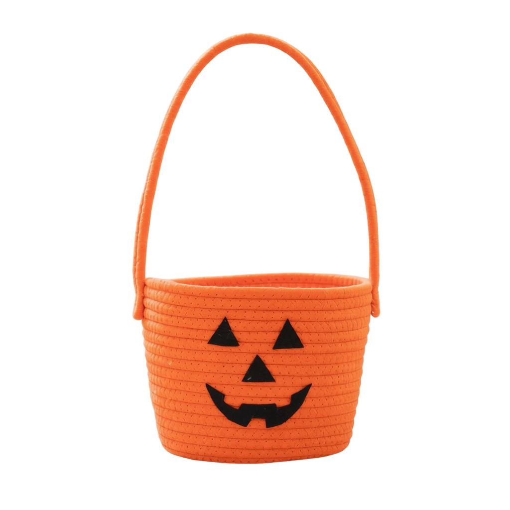 Geflochtener Korb Halloween Kürbis Design Aufbewahrungsbehälter Handgehaltener Organizer für saisonale Dekoration und Aufbewahrung kleiner Gegenstände