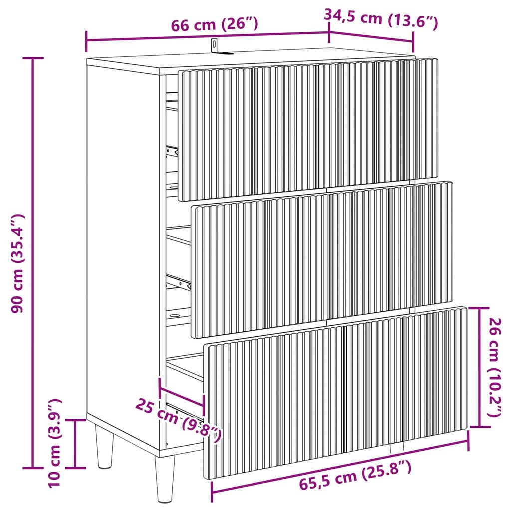 Drawer Cabinet Concrete Grey 66 x 34.5 x 90 cm Particleboard