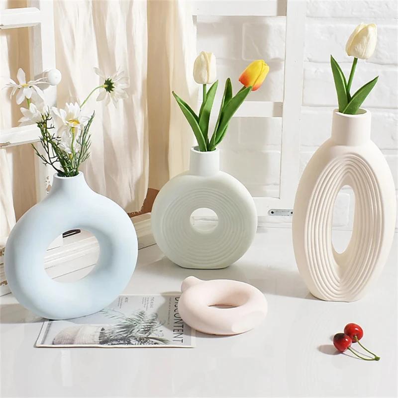 A Top Quality Hollow Out Round Oval Vase Epoxy Resin Mold DIY Handmade Flowerpot Gypsum Plaster Cement Concrete Mould Decoration