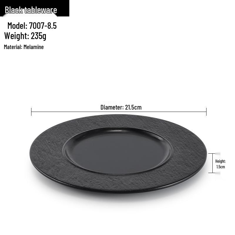 Melamine Black Round Plate for Pasta, Steak, Hot Pot, BBQ, and Tableware