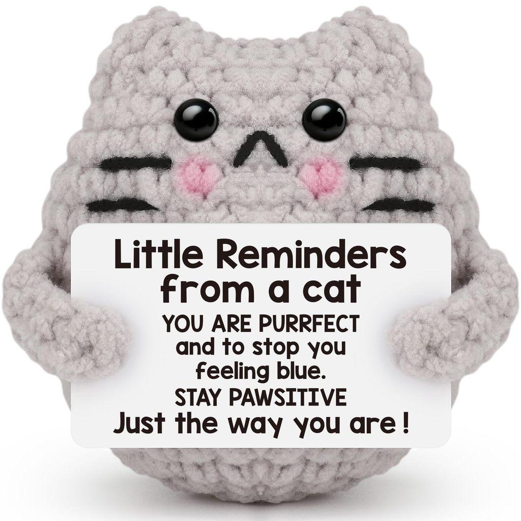 

Cat Positive Crochet Animals Doll With Card Desktop Ornament Emotional Support Handmade Knitted Cheer Up Toy