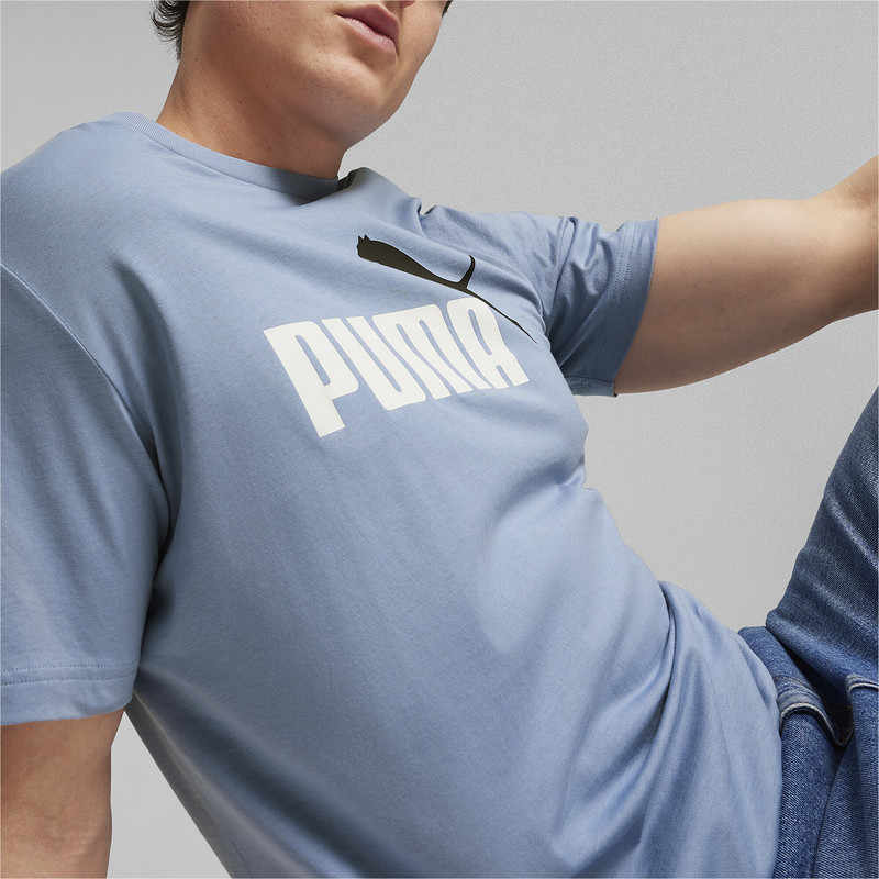 Puma Outdoor Sports Fashion Loose Comfortable Letter Print Casual Sweat-Absorbing Round Neck Short Sleeve T-Shirt Men Tops Blue Gray 847666-20