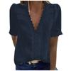 Women Fashion Lace Short Sleeve Casual T-shirt V-neck Color Top