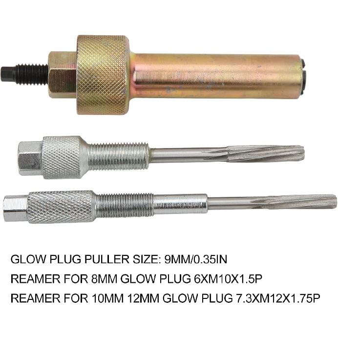 Glow Plug Puller Reamer Set, Glow Plug Removal Tool, Glow Plug Extractor Puller & Reamer Removal Tool Kit Accessory Replacement for Vehicles
