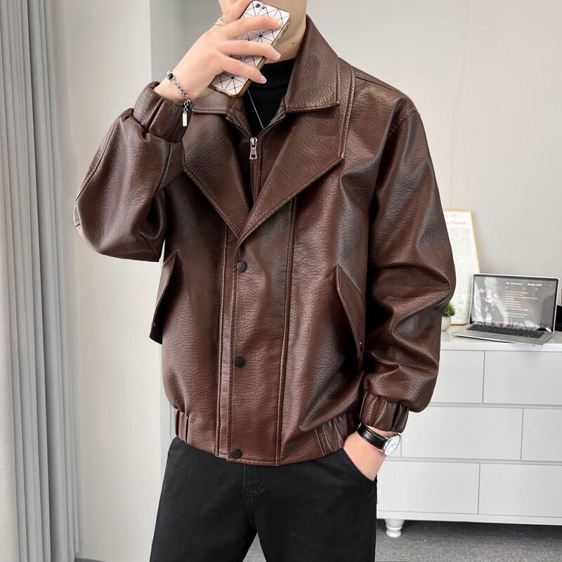 VANCAMEL Herren PU Lederjacke mit Doppelkragen