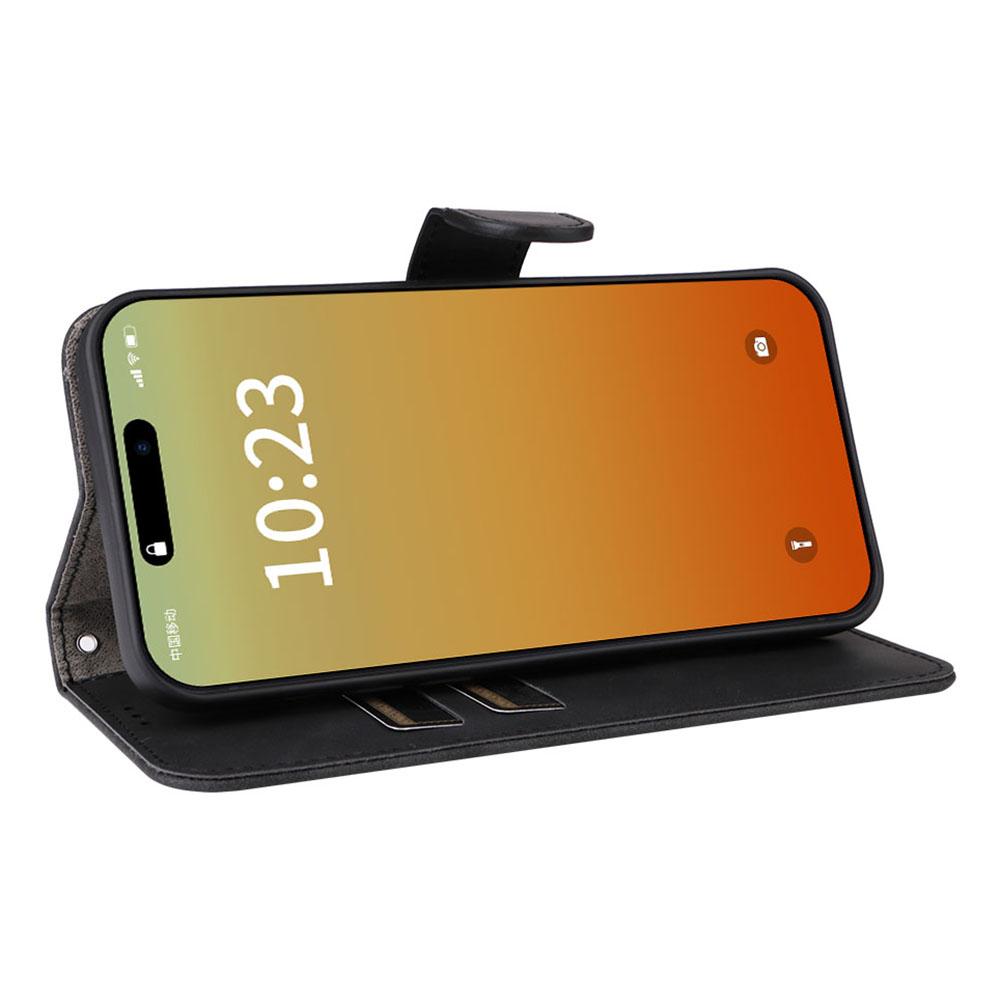 Für iPhone 15 Pro Max Hautgefühl Handy Lederhülle Ständer Brieftasche Schutzhülle