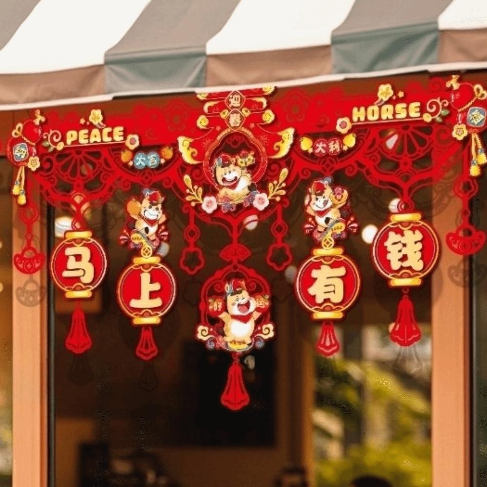 Flocking New Year Door Decoration Traditional Good Luck Chinese Lucky Ornament Zodiac Horse Fu Character Pendant