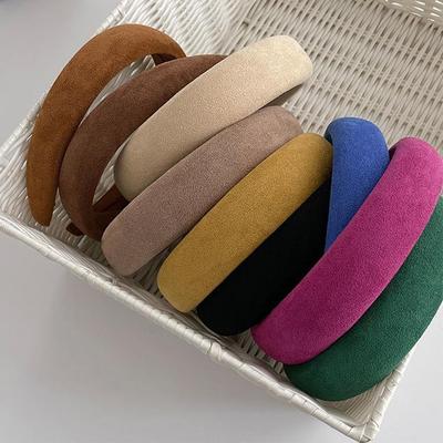 Retro-Stirnband und Haarnadel-Set aus Wildleder in Bonbonfarben mit breiter Krempe für Herbst/Winter