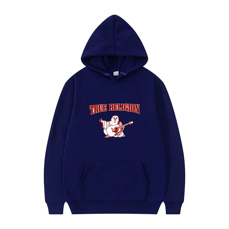 

Осінньо-зимовий жіночий повсякденний світшот унісекс True Religion Letter Print Streetwear Толстовка з капюшоном Пуловер Harajuku Top XXL темно-синього кольору