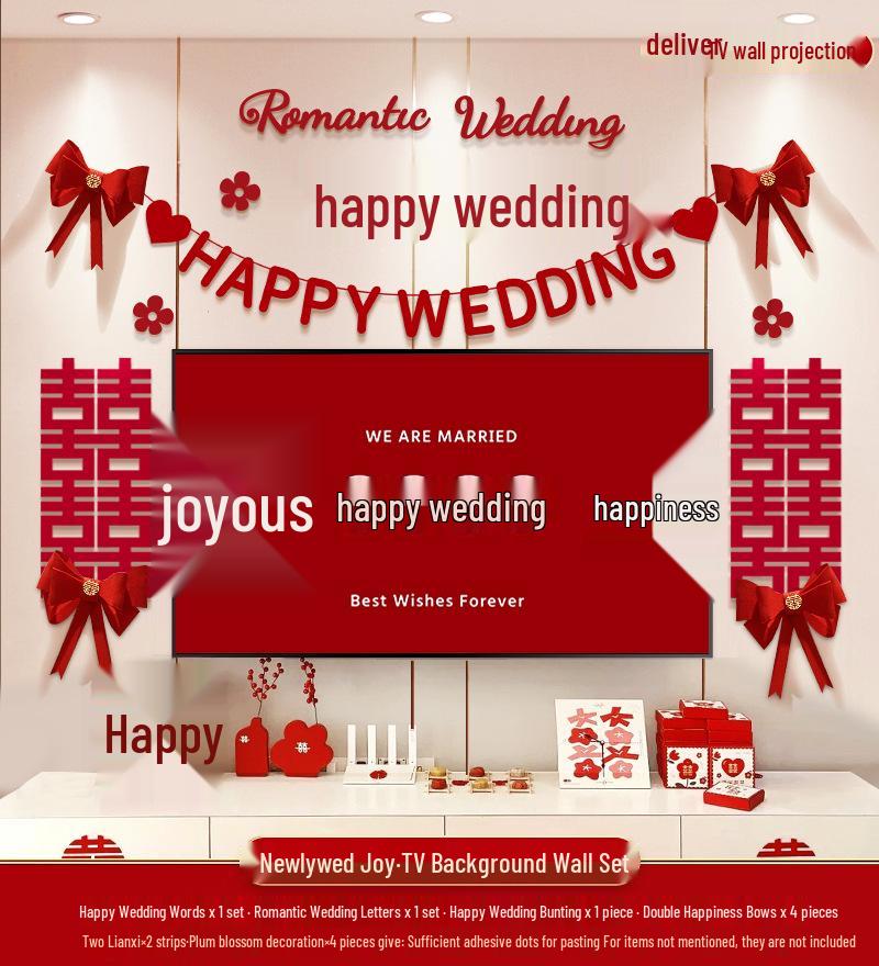 Wedding TV Background Wall Decoration - Double Happiness Bedroom Set