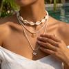 Böhmische mehrschichtige Muschel Seestern Anhänger Halskette für Damen Imitation Perle Muschel Schichtkette Choker Strandparty Schmuck