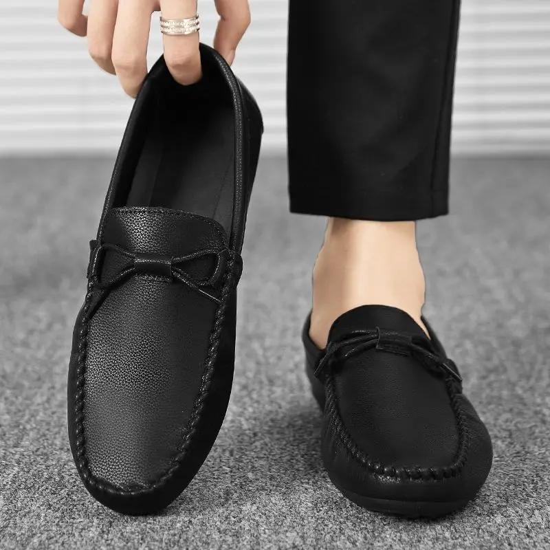 Mode Rutschfest Britischer Stil Flach Schlicht Herren Freizeitschuh Klassisch Original Rindsleder Retro Bequem Pu 2025 Trend Lederschuhe für Herren