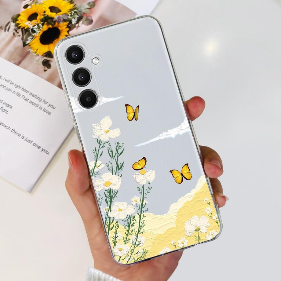 

For Samsung Galaxy A24 4G Case Couple Lovely Heart Beautiful Flower Cover For Fundas Samsung A24 4G A245F A 24 Soft Clear Rubber Galaxy A24 4G