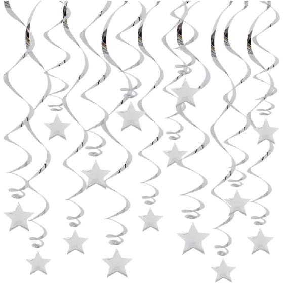 BEISHIDA Silver Star Hanging Swirl Decorations,Hanging Silver Party Supplies for Graduation Wedding Baby Shower Decorations, Pack of 15
