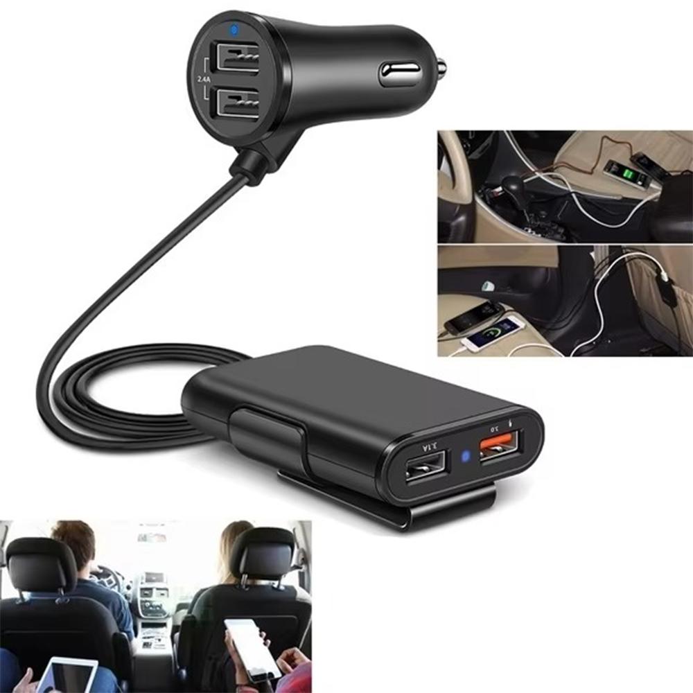 Universal 4 Ports USB Car Charger Front Seat Back Seat QC3.0 Quick Charging USB Adapter for Car Charger USB Fast Charger