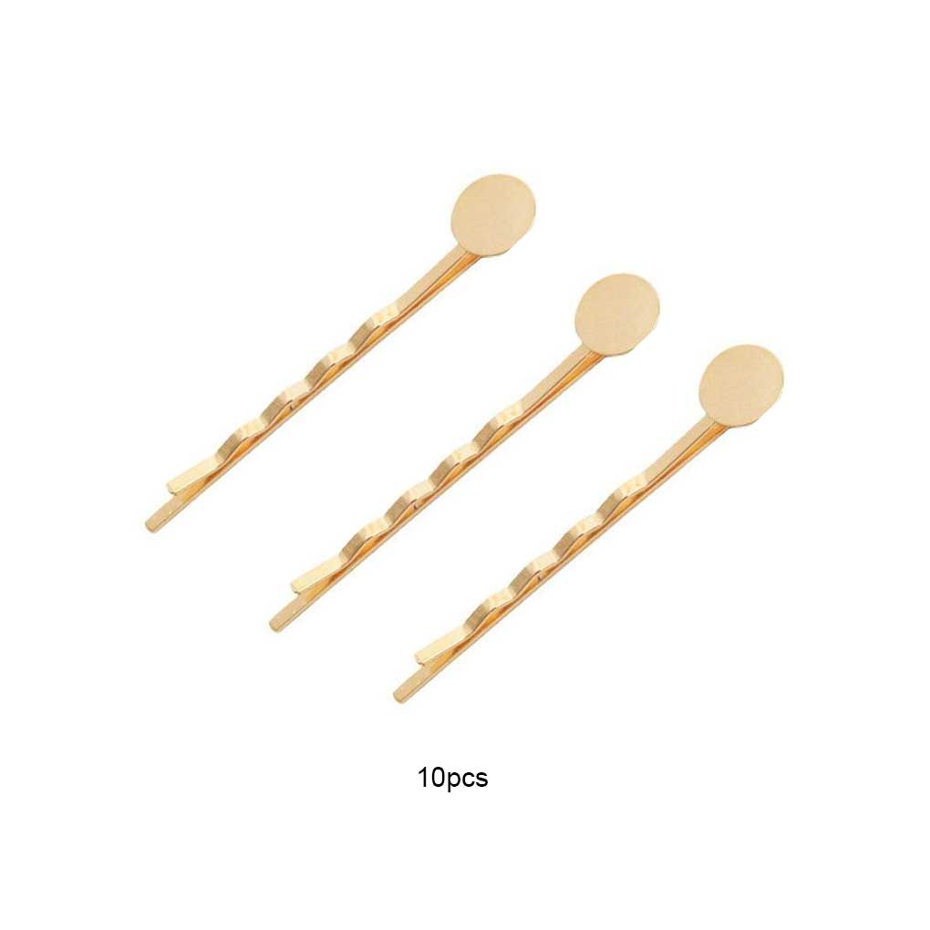 10 Pieces Metal Women Hairpin Portable Electroplated Waves Shape DIY Ladies Hair Clip Decoration with Round Base
