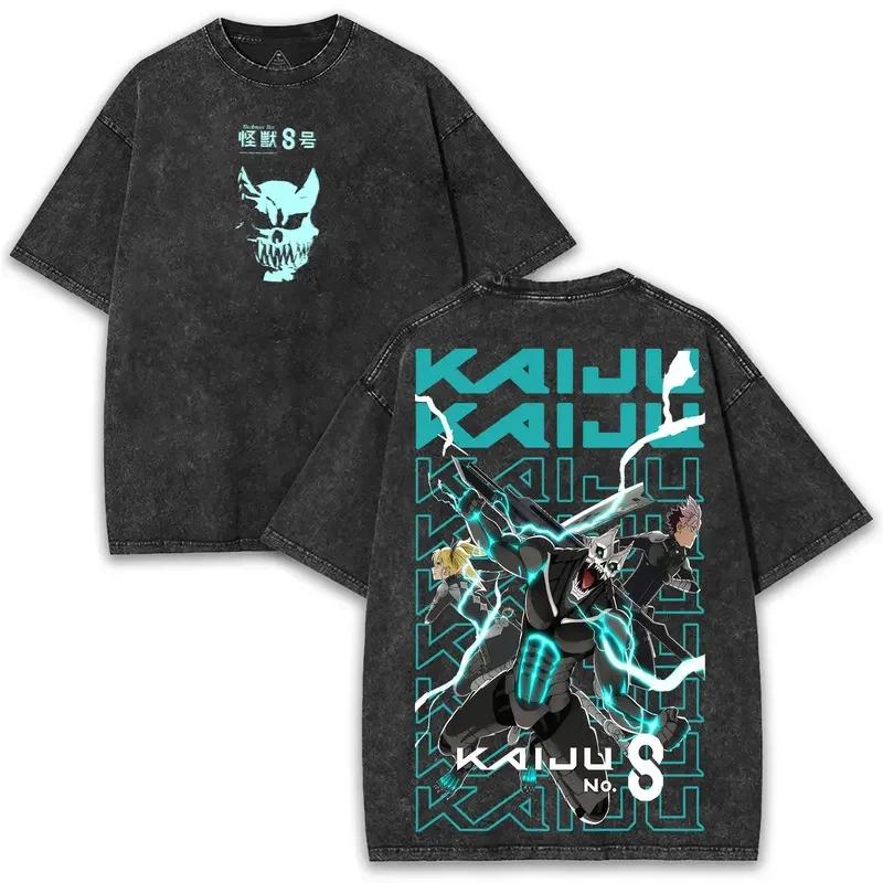 

Vintage Washed Hot Kaiju No 8 Anime Cool Printed Graphic T-shirt Oversized T Shirt Men Women Clothing Cotton Short Sleeve Tees M