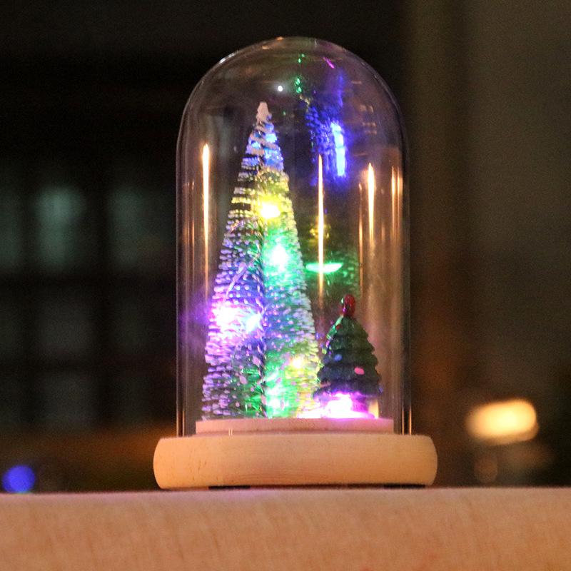 Wood Glass Cover Christmas Tree Ornament Light Up Mini Christmas Tree Christmas Gift Christmas Ornament Cedar