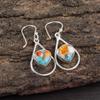 Orange Copper Turquoise Gemstone Jewelry, 925 Solid Sterling Silver, Handmade Balancing Earrings For Gift