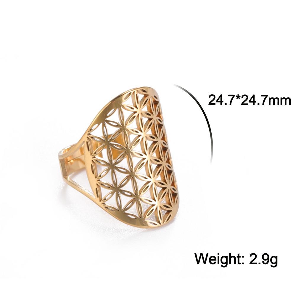 Flower of Life Ring Vintage Adjustable Stainless Steel Sacred Geometry Rings for Women Amulet Jewelry Gift