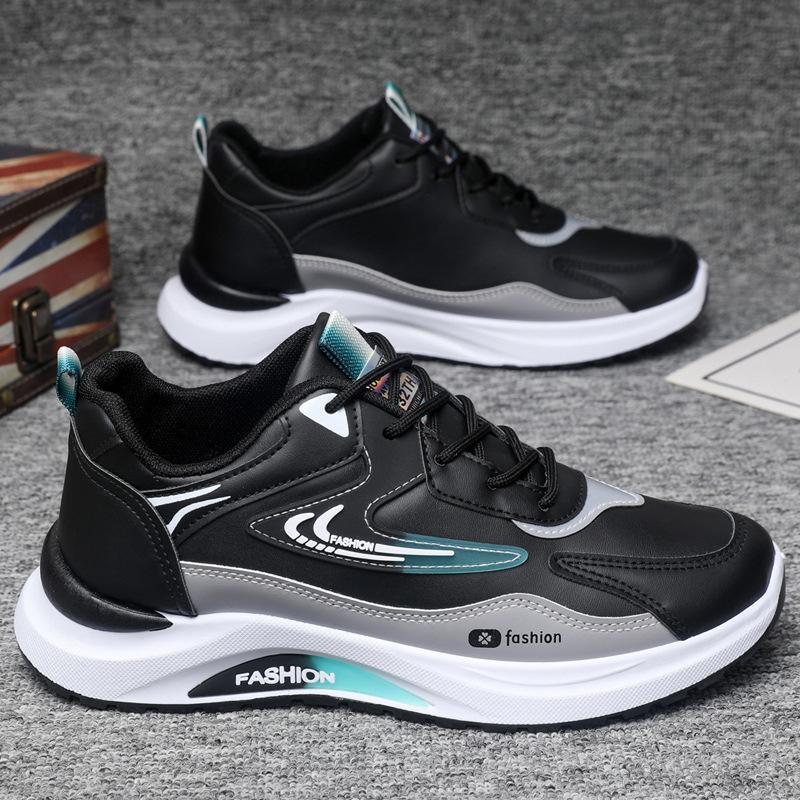 Shoes spring new leather surface waterproof sports shoes casual dad shoes soft sole running shoes 39