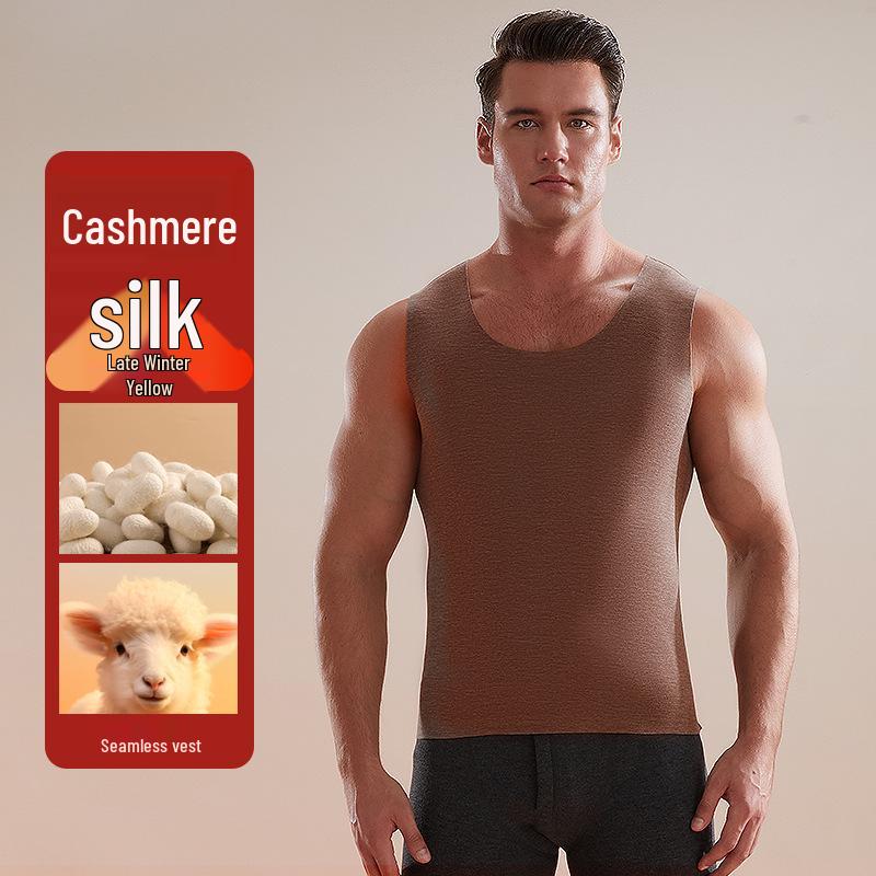 Мужской бесшовный флисовый кашемировый шелковый антибактериальный теплый жилет базовый слой XXXL