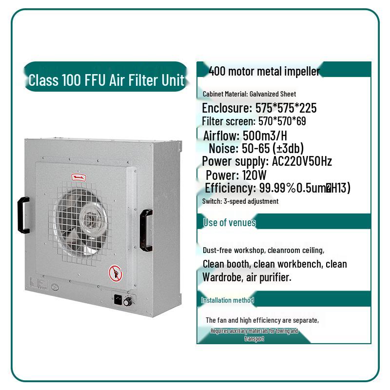 Industrial FFU Air Purifier - Cleanroom Laminar Flow Hood, Class 100/1000 Fan Filter Unit