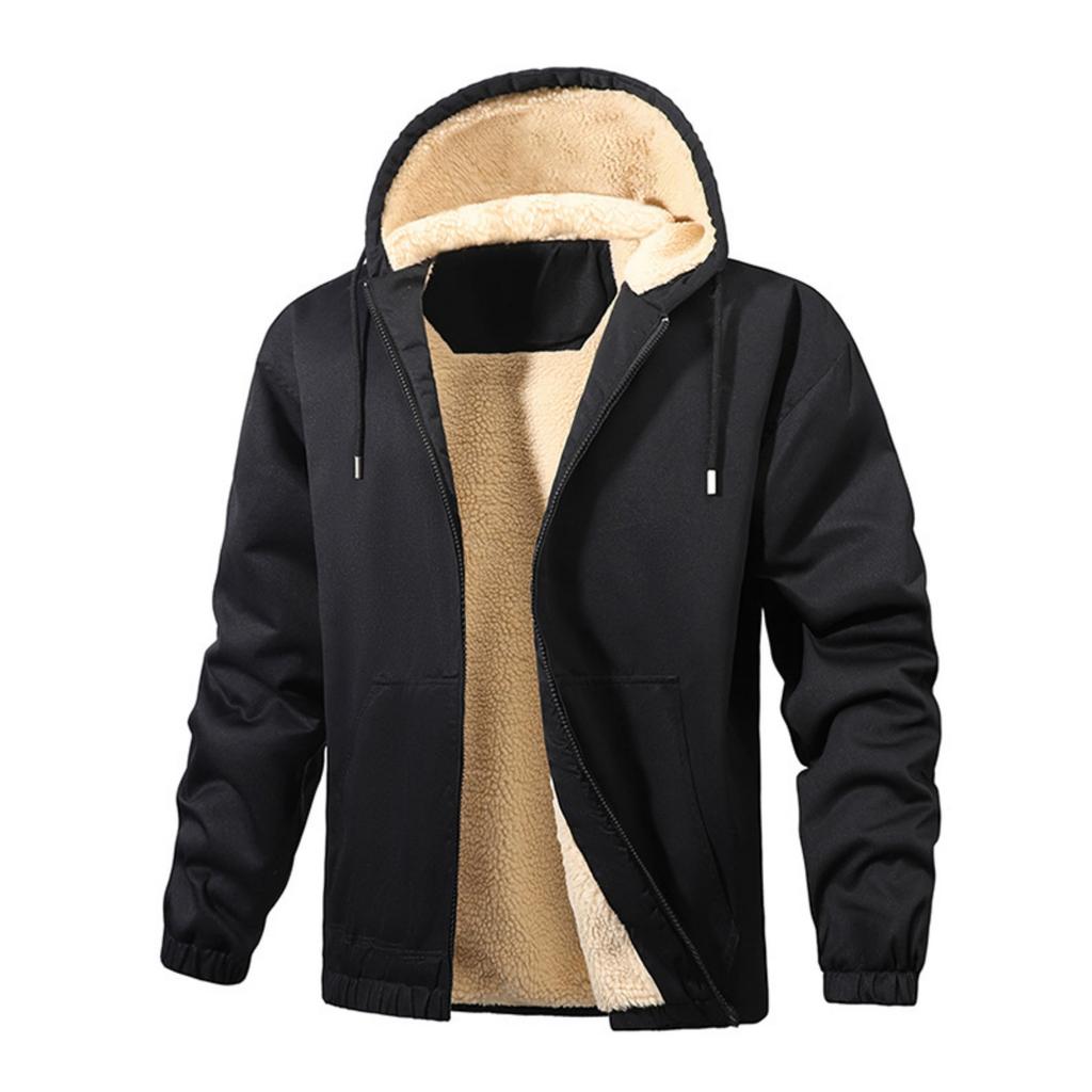 Herren Lässig Einfarbig Lammfell Verdickt Warmer Mantel, Herren Strickjacke mit Kapuze, Outdoor Sport Reißverschlussmantel