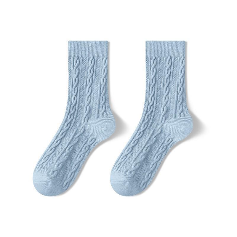 Women's Autumn/Winter Thick Wool Cable Knit Cotton Socks - Sweat-Absorbent, Odor-Resistant, Maternity-Friendly