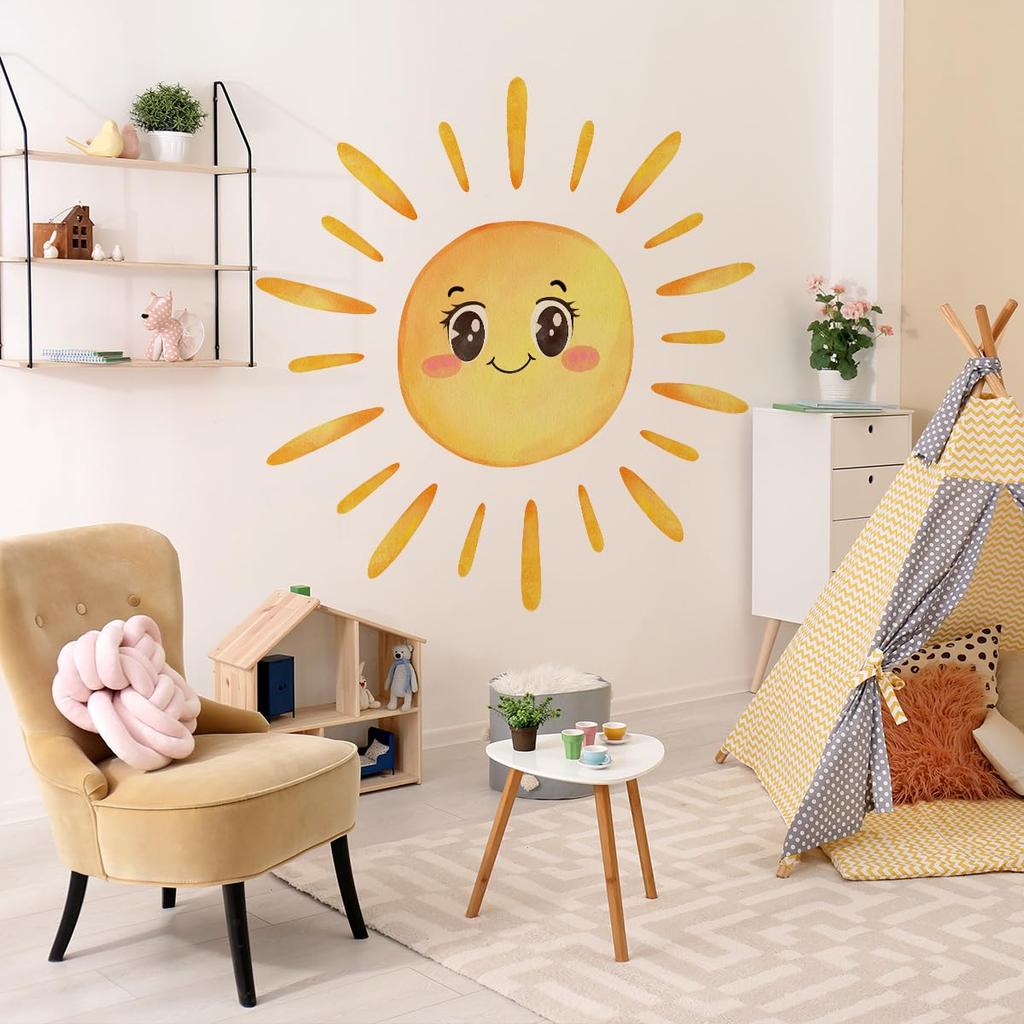 Cute sun wall stylish DIY room wall and room rental wall paper stickers, wallpaper, removable, decor, kids' art, boy's girl's wallpaper,