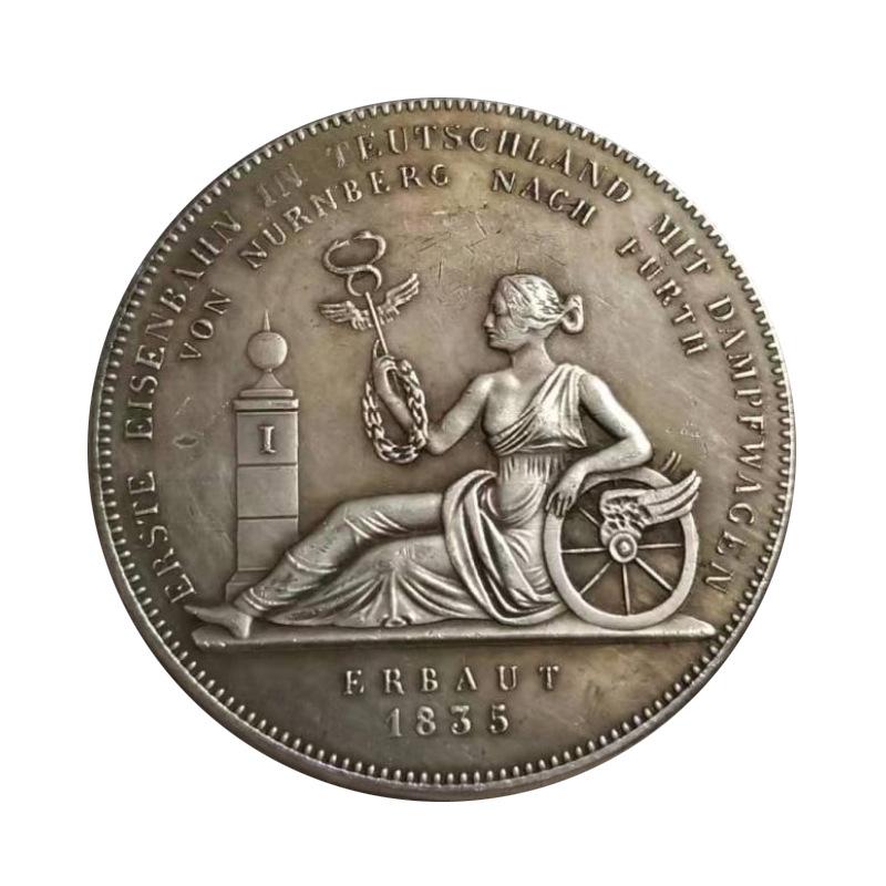 German coins, Louis I steam railway, antique crafts, 1835, brass material, vintage coins, gifts 38*2.8mm