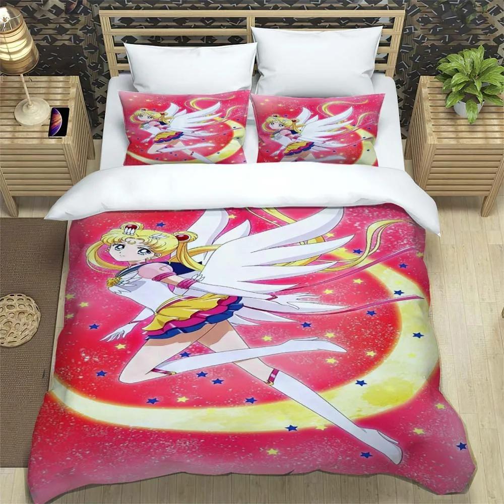 New Kawaii Sailor Moon Duvet Cover Pillowcase Bedding Set Adult Boy Bedroom Decoration Children Gift Single Double Large Size