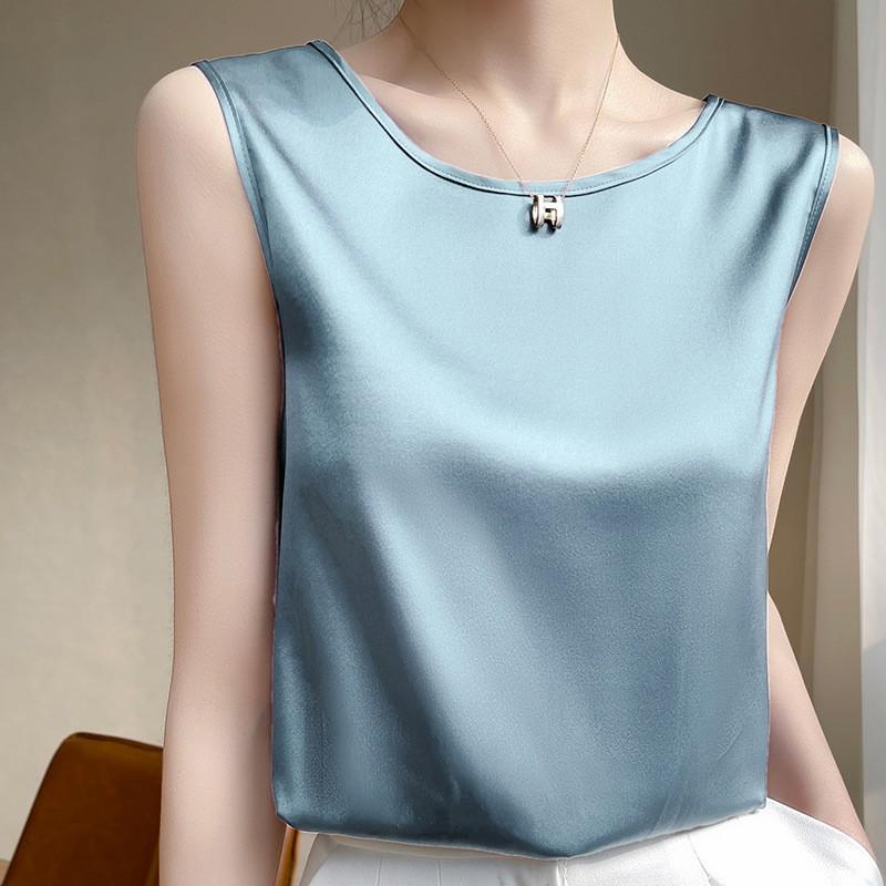 Women's Silk Satin Cami Top - Ice Silk, Mulberry Blend, Loose Fit, White/Black Options