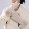 Fluffy Winter PU Leather Gloves Faux Fur Trim Cycling Windproof Gloves  Women