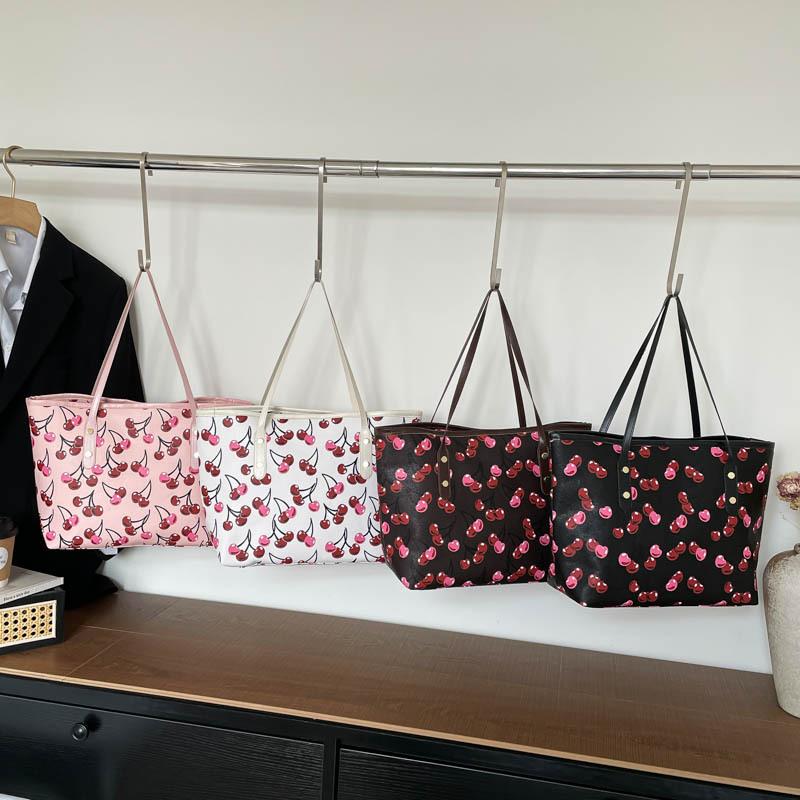 Cherry Print Large Capacity Casual Commute Women Single Shoulder Tote Bag