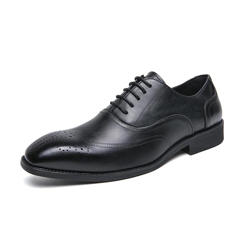 Men's British-Style Pointed Toe Leather Derby Shoes - Casual and Formal for Weddings and Business.