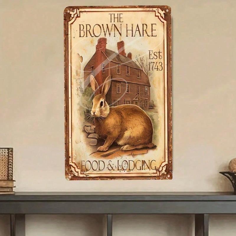 TiMistress Rabbit Tin Sign 8x12 Inches Vintage Wall Art Funny Retro Metal Poster, Brown Kitchen Bar Cafe Home Decor for Bedroom