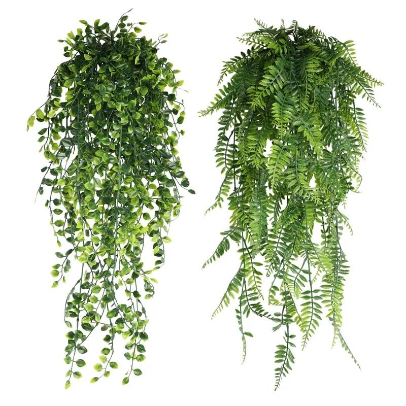 80cm Persian Fern Leaves Vines Home Room Decor Hanging Artificial Plant Plastic Leaf Grass Wedding Party Wall Balcony Decoration