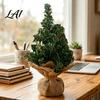 Rustic Christmas Decor Tabletop Mini Tree Artificial Miniature Pine Tree with Linen Base for Xmas Holiday Indoor Home Kitchen Desktop Decoration