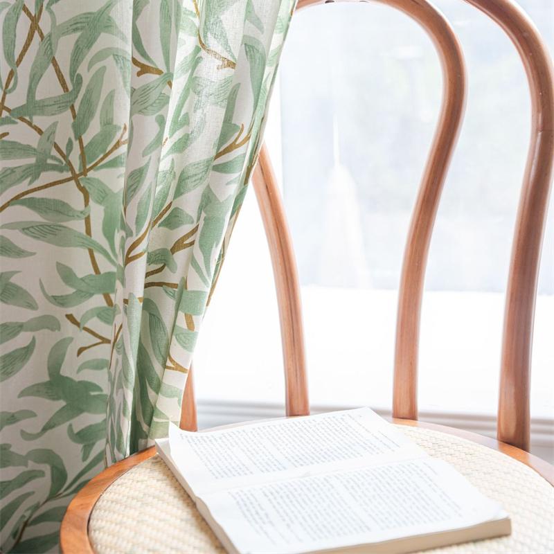 Botanical Leaf Print Curtains - Semi-Sheer Kitchen Valance & Bay Window Drapes | Ready-Made Light Filtering Sheers (Hooks/Rod Pocket)