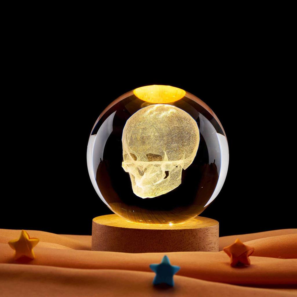 Skull Bluetooth Stand with Luminous Crystal Ball Night Light Decoration