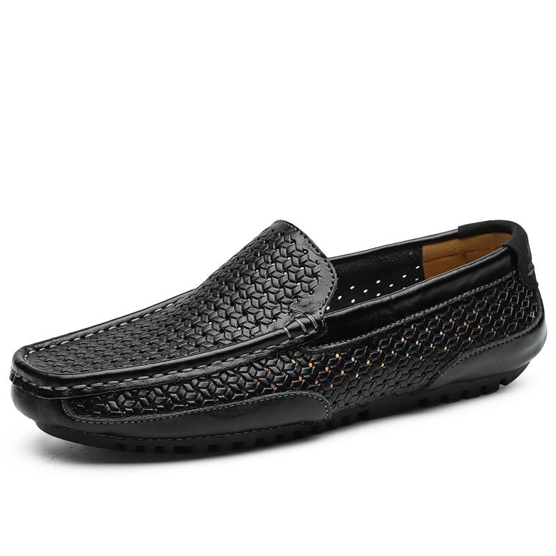 Heren Casual Schoenen Luxe Merk Zomer Echt Leer Heren Loafers Mocassins Uitgehold Ademend Slip On Rijschoenen