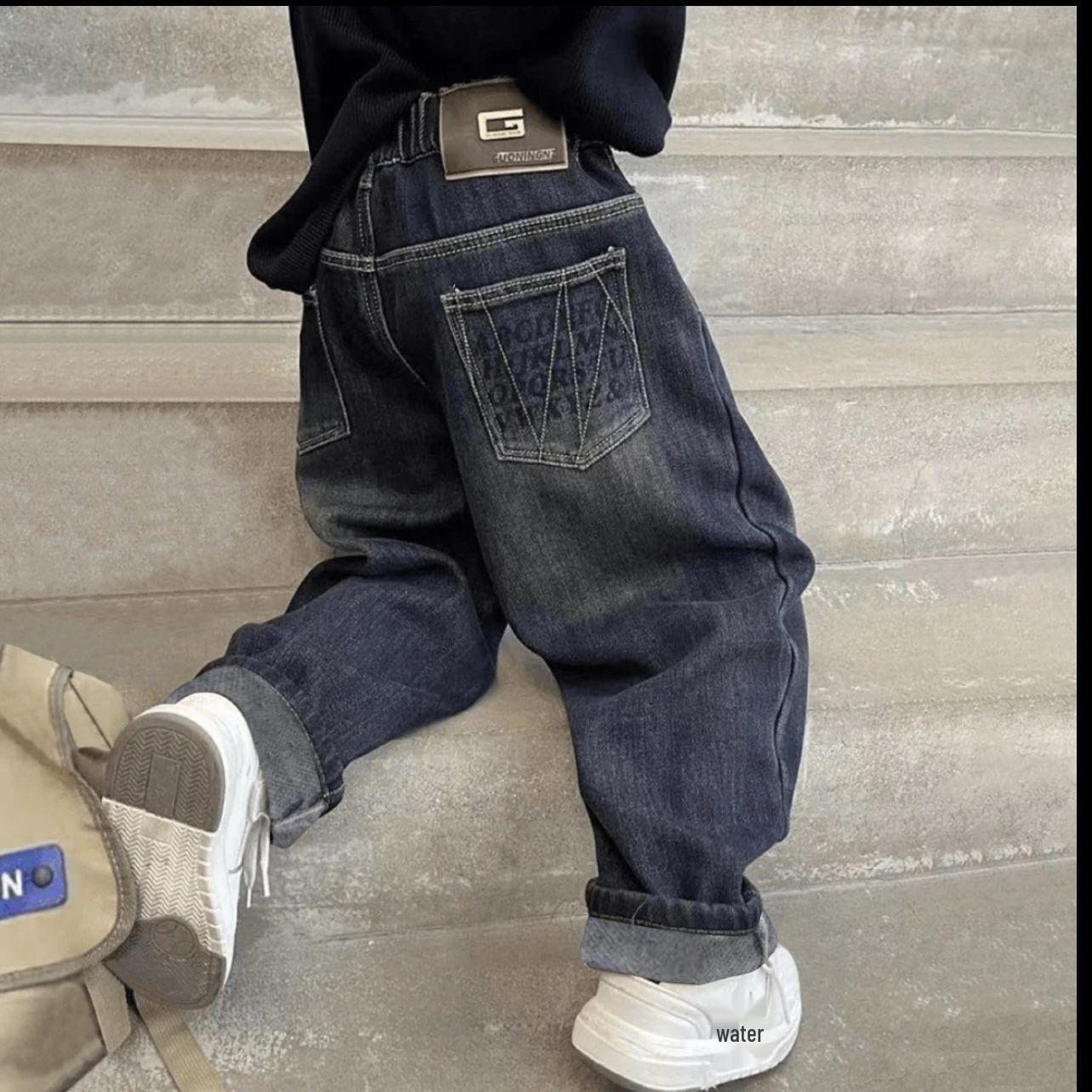 

2025 Boys Loose-Fit Fleece Jeans for Spring and Autumn 170 (Recommended Height 160-170CM)