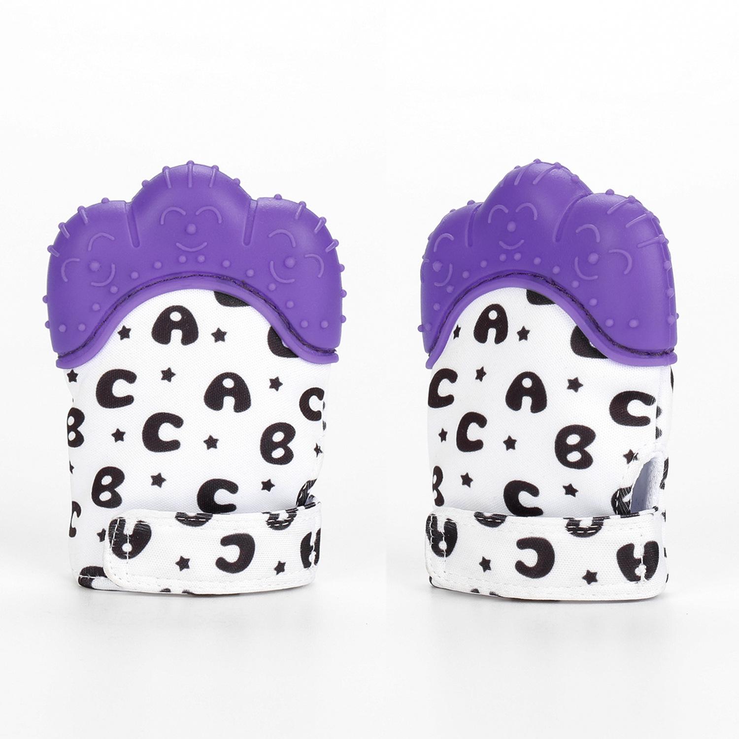 Newborn Anti-Scratch Chewable Teething Mittens - Silicone Baby Hand Protection for Autumn/Winter Small фиолетовый