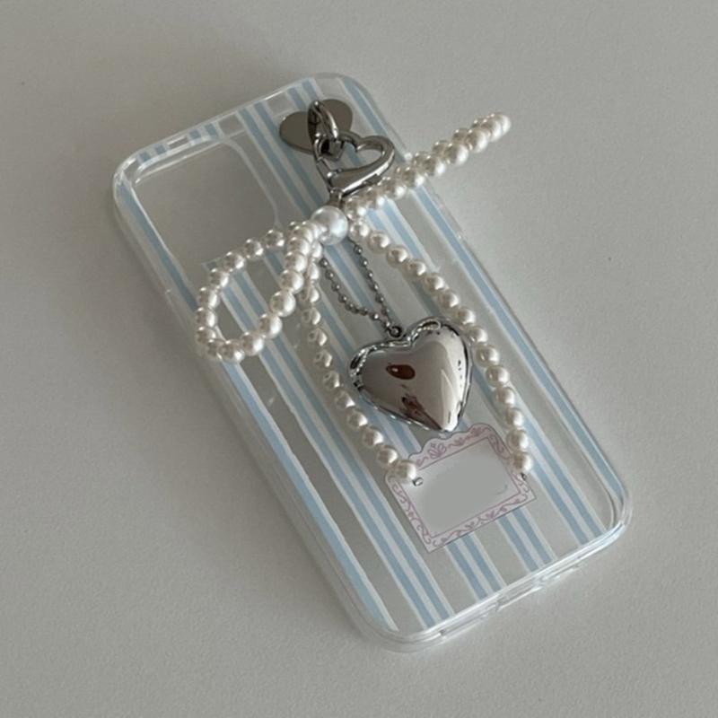 Chic Imitation Pearl Keychain Handmade Bow Shaped Keyring Heart Pendant Keyrings