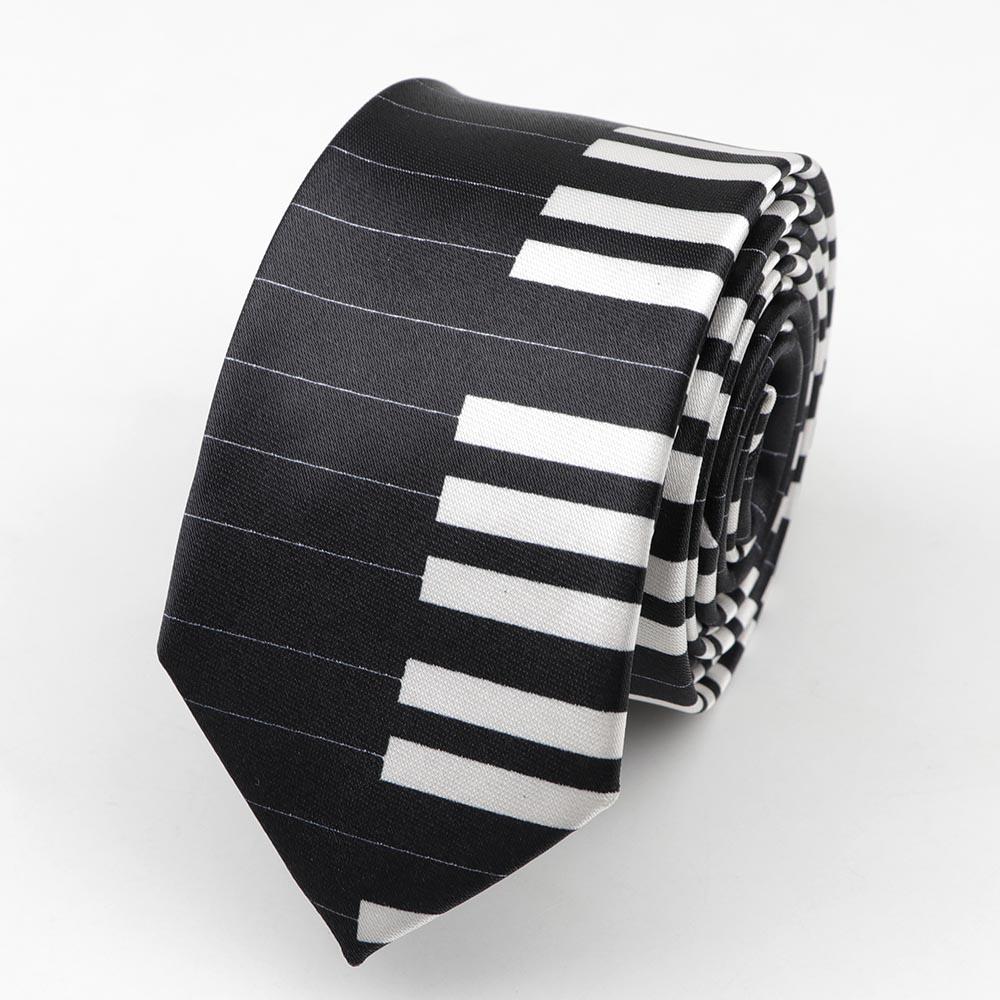 Classic Fashion Men's Skinny Tie Colorful Musical Notes Printed Piano Guitar Polyester 5cm Width Necktie Party Gift Accessory