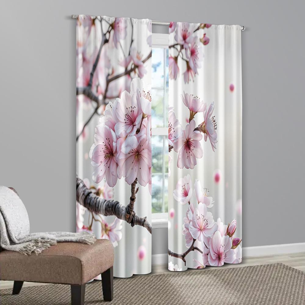 2pcs, Curtain Popular Watercolor Style Plum Blossom Versatile Fabric (without rod) Holiday Ldeal for Bedroom and Various Room
