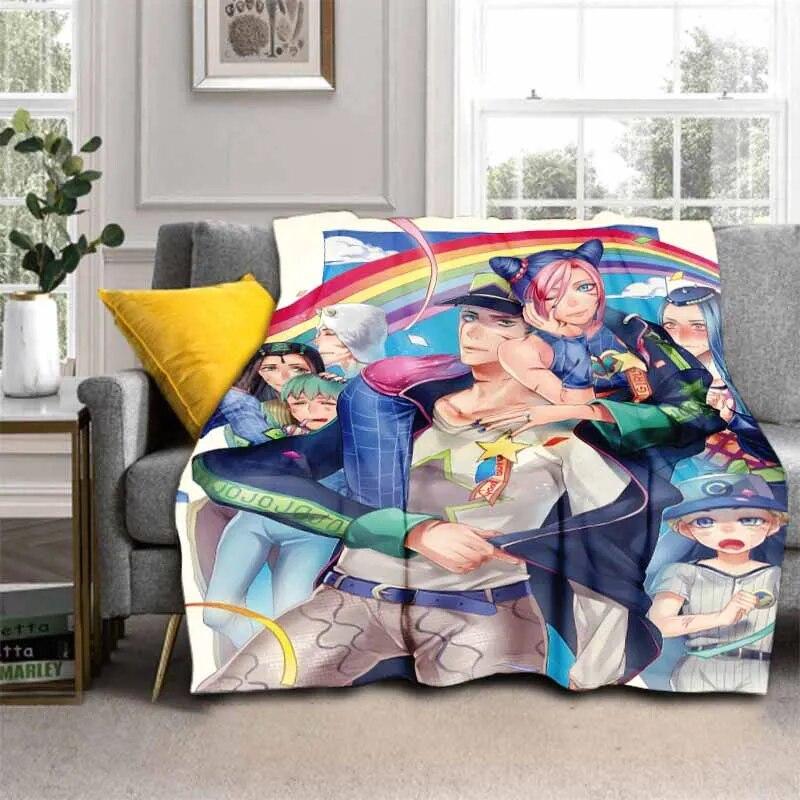 Anime Jojo Bizarre Adventure Cosplay Body 3D Printed Flannel Blanket for Beds Hiking Picnic Fashionable Bedspread Throw Blanket