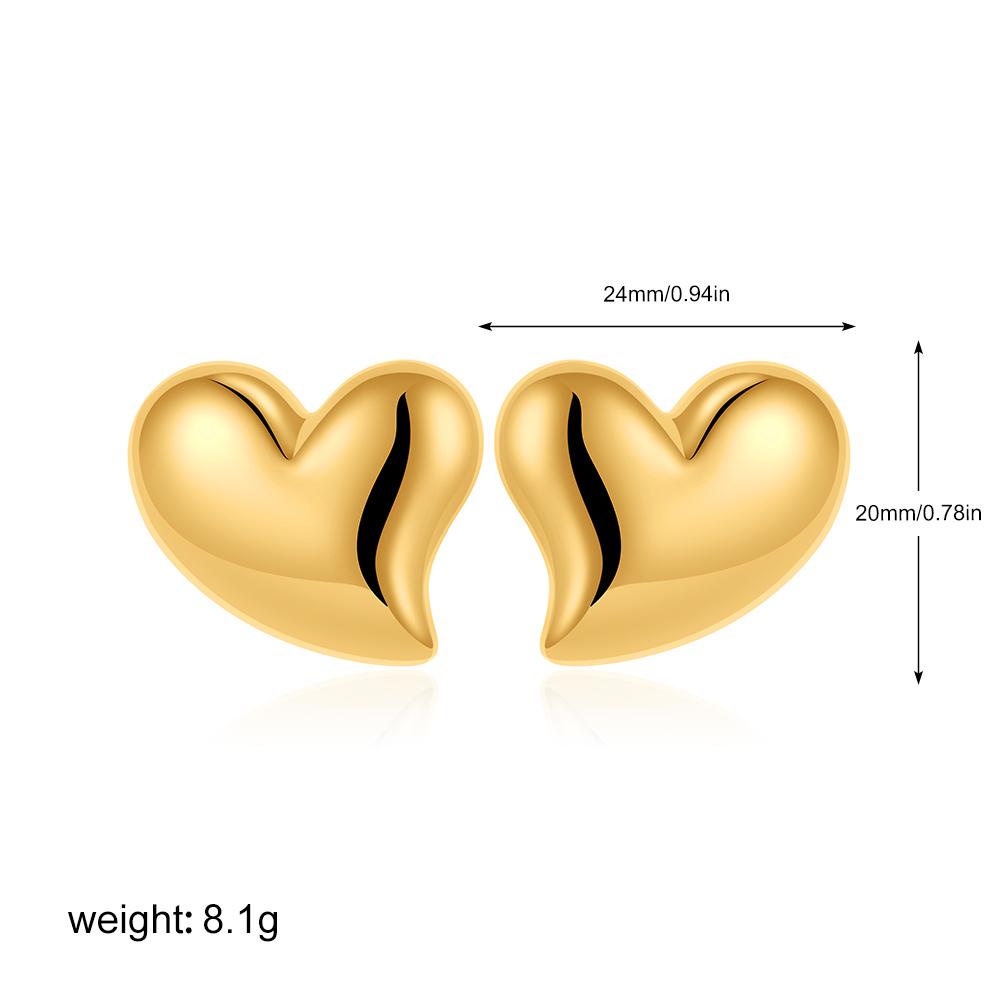 

Cute Stainless Steel Glossy Heart-Shaped Pendant Earrings for Women Chunky 18K PVD Gold Plated Layering Stud Earring Zircon